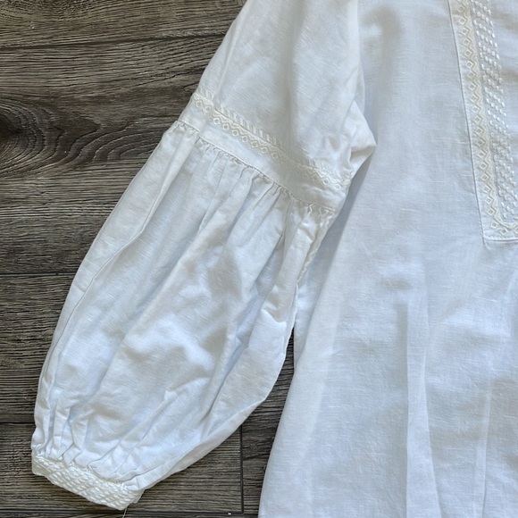 J. McLaughlin | Linen Cotton Blend Popover Balloon Sleeve Resort Blouse Small - Picture 4 of 9